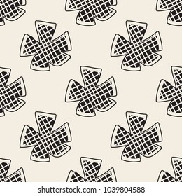 seamless monochrome hand drawn blossom stamp pattern background