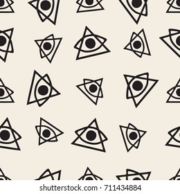 seamless monochrome hand drawn eye with triangle pattern background