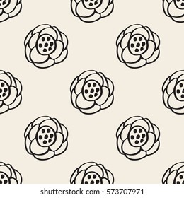 seamless monochrome hand drawn flower pattern background