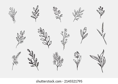 seamless monochrome hand drawn leaf pattern background