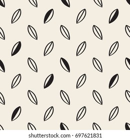 seamless monochrome hand drawn leaf pattern background