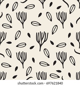 seamless monochrome hand drawn leaf pattern background