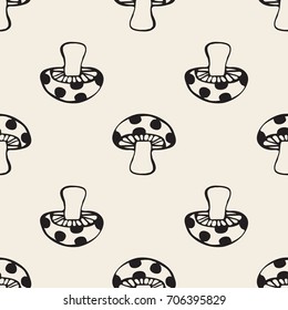 seamless monochrome hand drawn mushroom pattern background