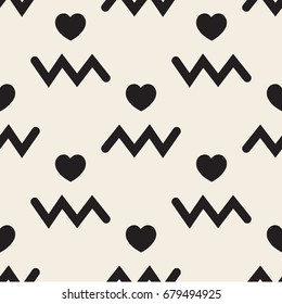 seamless monochrome heart with zigzag pattern background