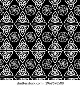 Seamless monochrome illustration of celtic symbols