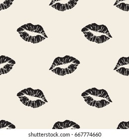 seamless monochrome kiss lips pattern background