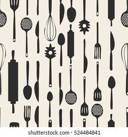 seamless  monochrome kitchen tools pattern background