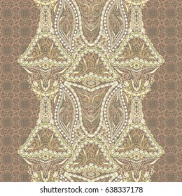 Seamless monochrome lace pattern with oriental elements . Traditional  ethnic ornament,. Vector print. Use for wallpaper, pattern fills,textile design.