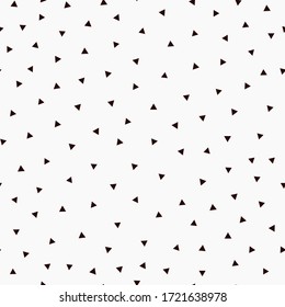 Seamless monochrome memphis texture, doodle pattern, random arrow triangles. Vector chaotic minimal background