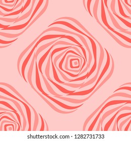 Seamless monochrome optical illusion background. Twisted striped distorted shapes. Abstract light colorful texture. Vector illustration.