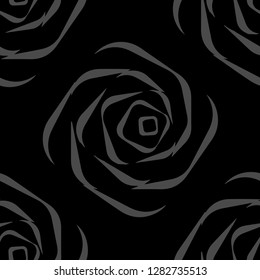 Seamless monochrome optical illusion background. Twisted striped distorted shapes. Abstract dark texture. Vector illustration.