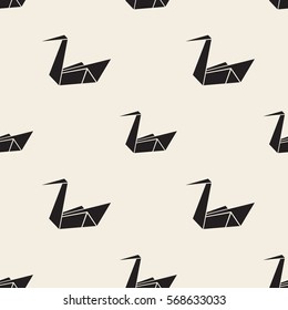 seamless monochrome origami bird pattern background