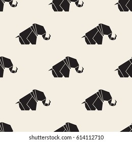 seamless monochrome origami elephant pattern background