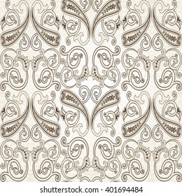 Seamless Monochrome paisleyPattern. Hand Drawn Floral Texture, Decorative Flowers.Vector illustration