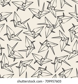 Seamless monochrome  paper origami bird pattern background