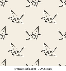 Seamless Monochrome  Paper Origami Bird Pattern Background