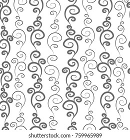 Seamless monochrome pastel pattern with hand-drawn strips of curls, spirals and waves
