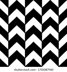 Seamless monochrome patern fabric texture. Simple vintage geometric abstract backdrop. Black and white chevron art print. 