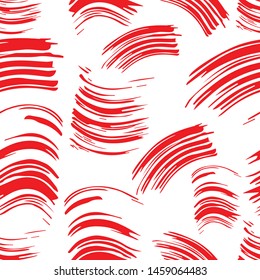 Seamless monochrome pattern. Abstract background. Imprint, blot, brushstroke, mascara brush stain. Decorative print. Red prints on white background