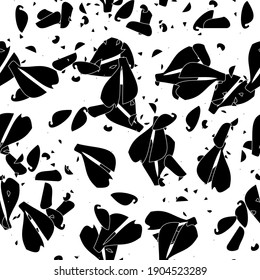 Seamless monochrome pattern of abstract elements