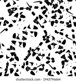 Seamless monochrome pattern of abstract elements