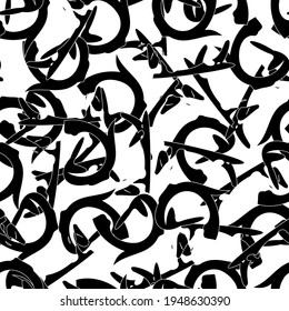 Seamless monochrome pattern of abstract elements