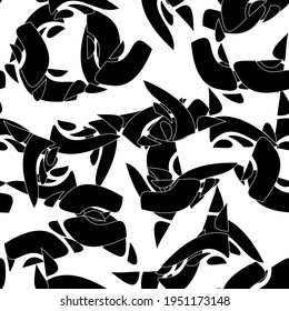 Seamless monochrome pattern of abstract elements