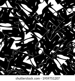 Seamless monochrome pattern of abstract elements