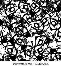 Seamless monochrome pattern of abstract elements