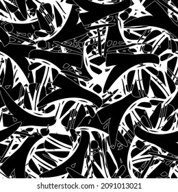 Seamless monochrome pattern of abstract elements