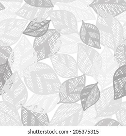 Seamless monochrome pattern with  abstract leaves.
