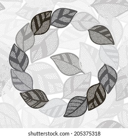 Seamless monochrome pattern with  abstract leaves.