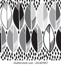Seamless monochrome pattern with  abstract leaves.