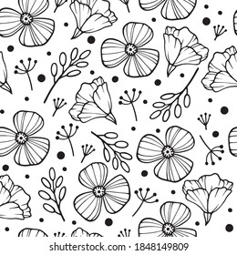 Nahtlose monochrome Muster mit abstrakten Mohnblumen.