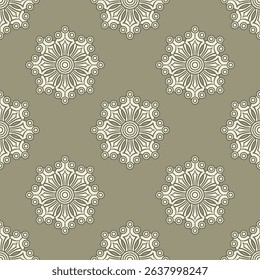 Seamless monochrome pattern with abstract round star shape mandalas.