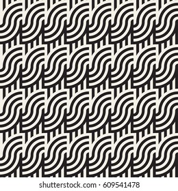 Seamless monochrome pattern. Abstract stripy geometric background. Stylish vector rounded lines print
