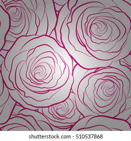 Seamless monochrome pattern of abstract vector magenta rose flowers on a white background.