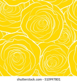 Seamless monochrome pattern of abstract vector yellow rose flowers silhouette.