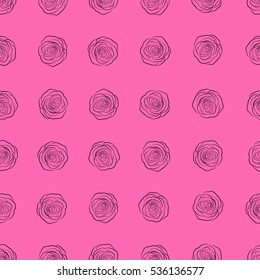 Seamless monochrome pattern of abstract vector pink rose flowers silhouette.