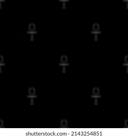 Seamless monochrome pattern with ancient Egyptian ankh cross symbols. Key of life. Linear outlines on black background.