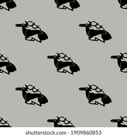 Seamless monochrome pattern with antlered elks or deer. Scythian or Permian ethnic style.