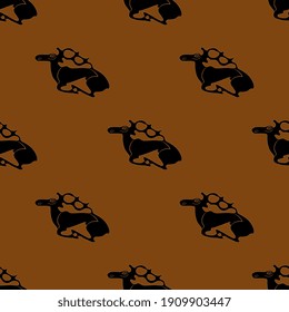 Seamless monochrome pattern with antlered elks or deer. Scythian or Permian animal style.