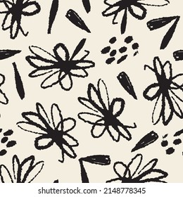 seamless monochrome pattern background with hand drawn flowers , greeting card or fabric