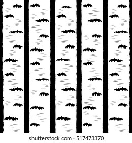 Seamless monochrome pattern of birch trunks on a dark  background. Suitable for printing on any surface. 