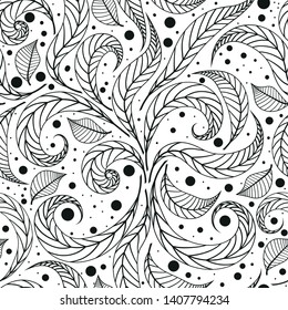 Seamless monochrome pattern with black leaves and dots on a transparent background. Vector image. Eps 8 - Powered by Shutterstock - Get 15% off with code: PIKWIZARD15