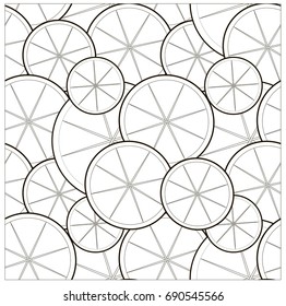 Seamless monochrome  pattern with black line citrus slices on white stock vector illustration