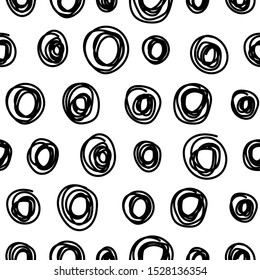 Seamless monochrome pattern.  Black rounds on white background. Endless decorative linear round texture. Black and white decorative element. Geometric texture. Vector