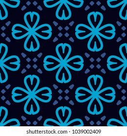 Seamless monochrome pattern with bright floral elements.