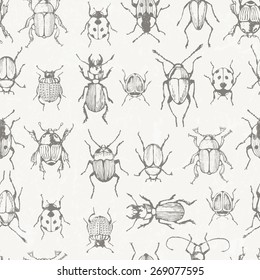Seamless monochrome pattern with bugs. EPS 10 vector.