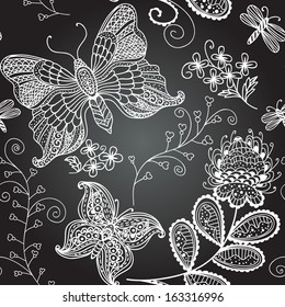 seamless monochrome pattern with butterflies